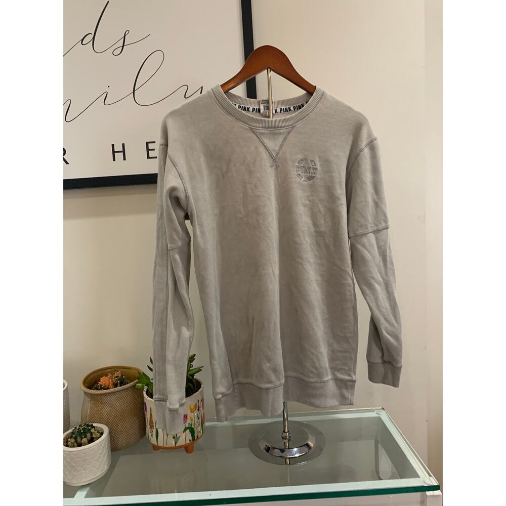 PINK Victoria’s Secret Light Gray French Terry Pullover Sweatshirt XS Y2K